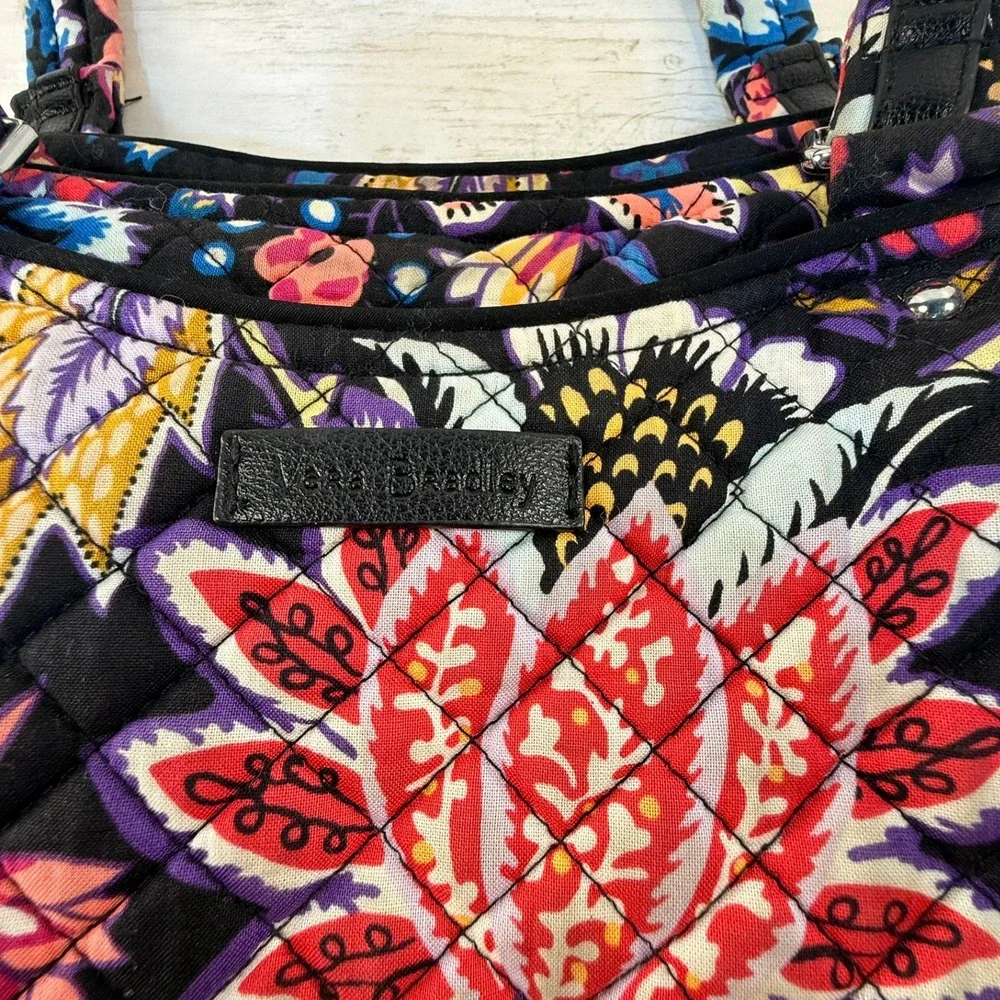 Vera Bradley Quilted Cotton Floral‎ Tote Bag Black Multi Color Shoulder Purse